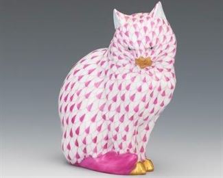 Herend Hungary Pink Sitting Cat 