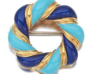 Italian 18k Gold and Enamel Brooch 