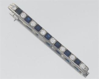 J.E.Caldwell Co. Platinum, Diamond and Blue Sapphire Bar Pin