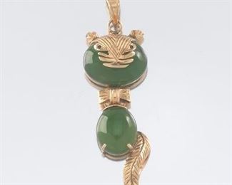 Jade and Gold Cat Pendant 