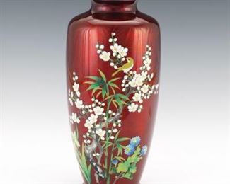Japanese Cloisonne Enamel Vase with Silver Foil Backing
