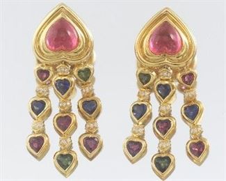 Jeffrey Stevens Gold and Gemstone Ear Clips 
