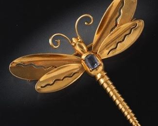Ladies Gold and Amethyst Dragonfly Brooch 