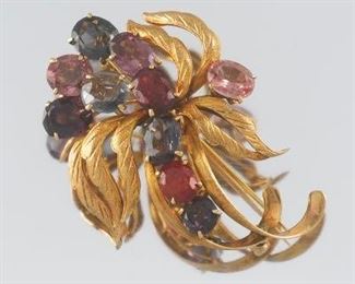Ladies 18k Gold and Gemstone Spray Brooch 
