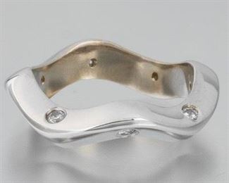 Ladies 18k White Gold and Diamond Ring Signed FE