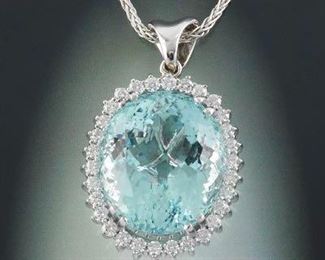 Ladies 40 ct Aquamarine and Diamond Pendant 