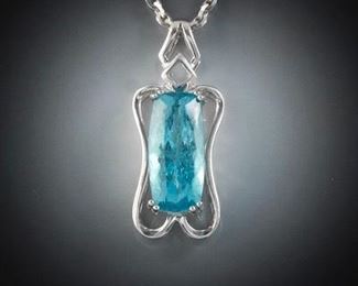 Ladies Aquamarine and Diamond Pendant. AIGL Report 