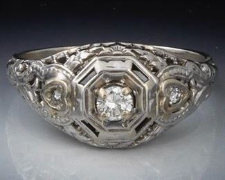 Ladies Art Deco Gold and Diamond Ring 
