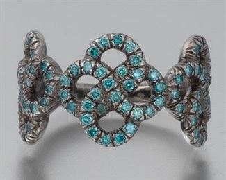 Ladies Blackened Gold and Blue Diamond Triple Eternity Knot Ring 