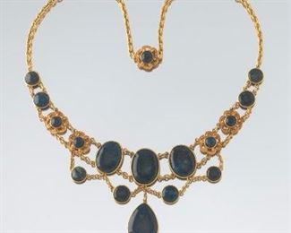 Ladies CE Gold and Royal BlueGreen Jasper Necklace 