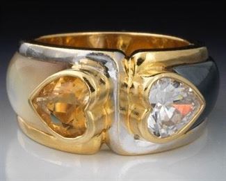 Ladies Citrine, Mother of Pearl and Hematite Ring 