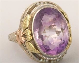 Ladies Edwardian TriColor Gold and Amethyst Ring 