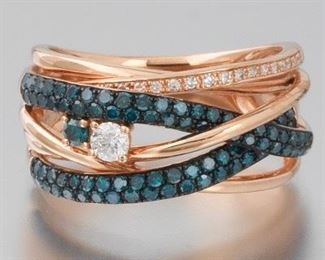Ladies EFFY Gold, Blue and White Diamond Interwoven Ring 