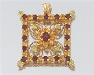 Ladies Garnet and Citrine Square Pendant 