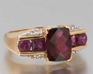 Ladies Garnet, Amethyst and Diamond Ring 