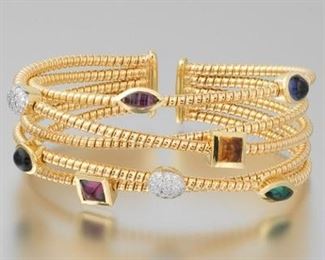 Ladies Gemstone and Diamond Cuff Bracelet 