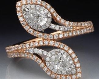 Ladies Gold and Diamond Bypass Ring 