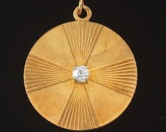Ladies Gold and Diamond Disc Pendant 