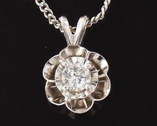 Ladies Gold and Diamond Floral Pendant on Chain 