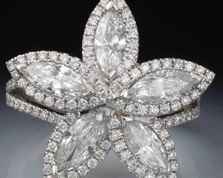 Ladies Gold and Diamond Floral Design Ring 