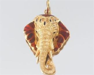 Ladies Gold and Enamel Elephant Pendant 