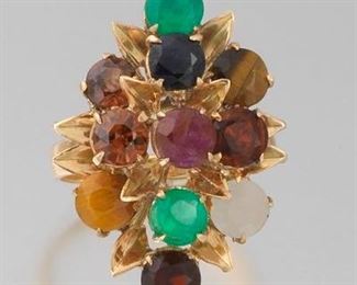 Ladies Gold and Gemstone Cocktail Ring 
