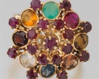 Ladies Gold and Gemstone Princess Ring 