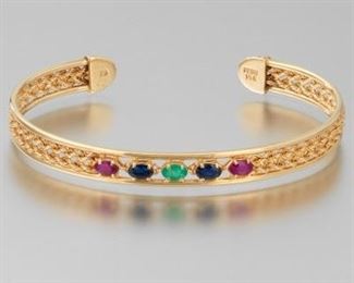 Ladies Gold and Gemstones Flex Bangle 