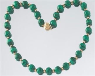 Ladies Gold and Malachite Bead Necklace or Double Wrap Bracelet 