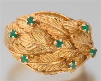 Ladies Gold Leaf and Emerald Ring 