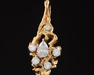 Ladies Gold Nugget and Diamond Pendant 