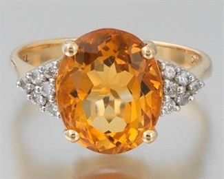Ladies Gold, Amber Citrine and Diamond Cocktail Ring 