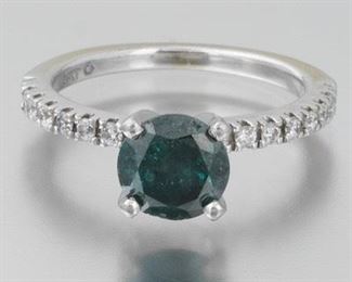 Ladies Gold, Blue Diamond and White Diamond Ring 
