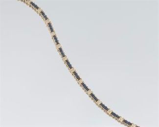 Ladies Gold, Diamond and Blue Sapphire Tennis Bracelet 