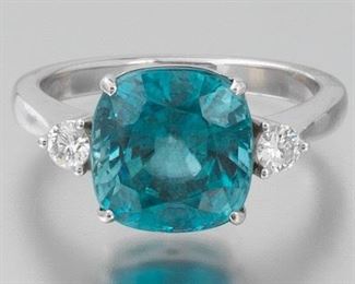Ladies Gold, Blue Zircon and Diamond Cocktail Ring 