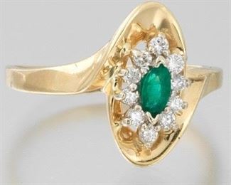 Ladies Gold, Emerald and Diamond Ring 