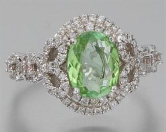 Ladies Gold, Green Tourmaline and Diamond Ring 