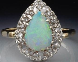 Ladies Gold, Opal and Diamond Ring 