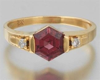 Ladies Gold, Pink Tourmaline and Diamond Ring 