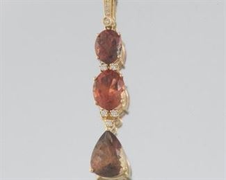 Ladies Gold, Sunstone and Diamond Pendant 