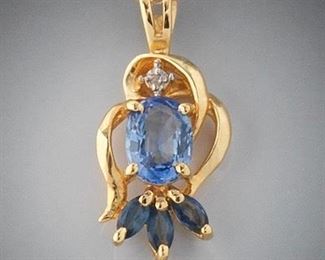 Ladies Gold, Tanzanite and Diamond Pendant on Chain 