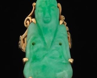 Ladies Green Jade and Gold Ring 
