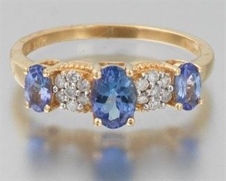 Ladies Gold, Tanzanite and Diamond Ring 