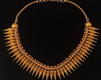 Ladies High Carat Gold and Ruby Hand Made Fringe Necklace 