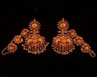Ladies High Carat Gold Hand Made Pair of Earrings 