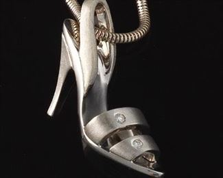 Ladies Italian Gold and Diamond Marilyns Shoe Pendant on Chain 