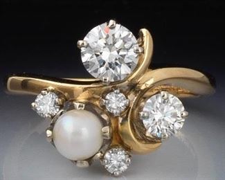 Ladies Jabel Vintage Gold, Diamond and Pearl Ring 