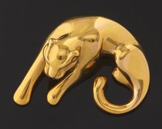 Ladies Large Gold Cartier Style Recumbent Panther Slider 