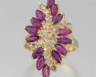 Ladies Marquis Cut Ruby and Diamond Ring 
