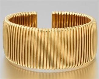 Ladies MAYORS Italian Gold Fluted Flex Wide Bangle 